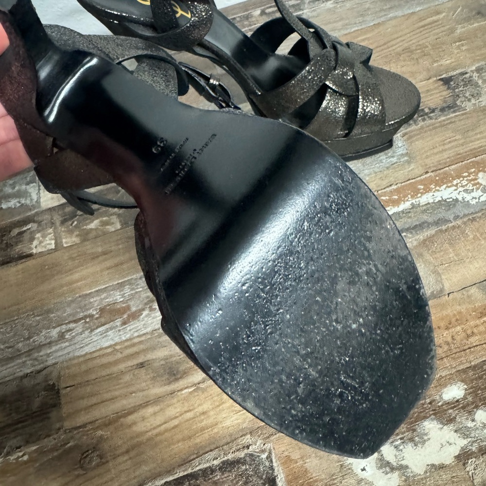 Saint Laurent Metallic Black Strappy Heels - Picture 3 of 4